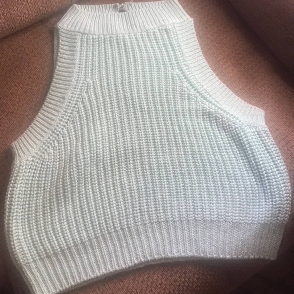 Mint green crochet crop top.